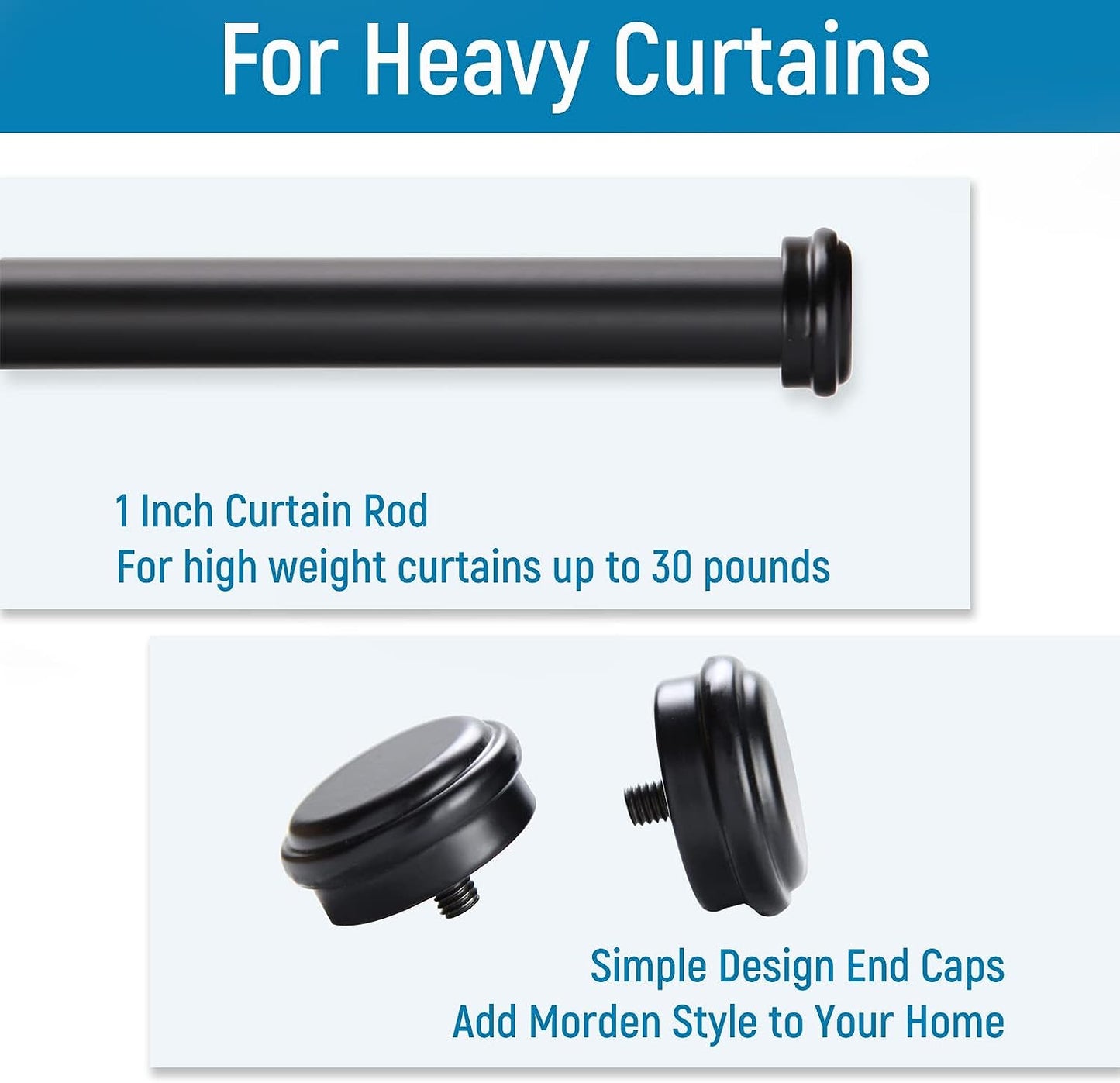 1 Inch Curtain Rods, Black Curtain Rods, Curtain Rods for Windows 28 to 48, Outdoor Curtain Rod for Patio, Wall Mount & Ceiling Mount, Adjustable Curtain Rod, Room Divider Curtain Rod (28” to 48”)
