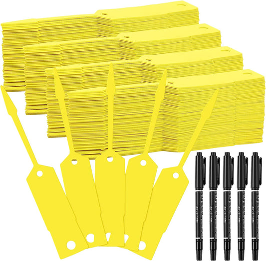 2000 Pieces Self Locking Arrow Key Tags Car Key Labels Self Lock Key Identifierscar Parts Tags with 5 Pcs Black Pens for Office Automotive Shop Supplies, 4 1/2 x 3/4 Inch (Yellow)