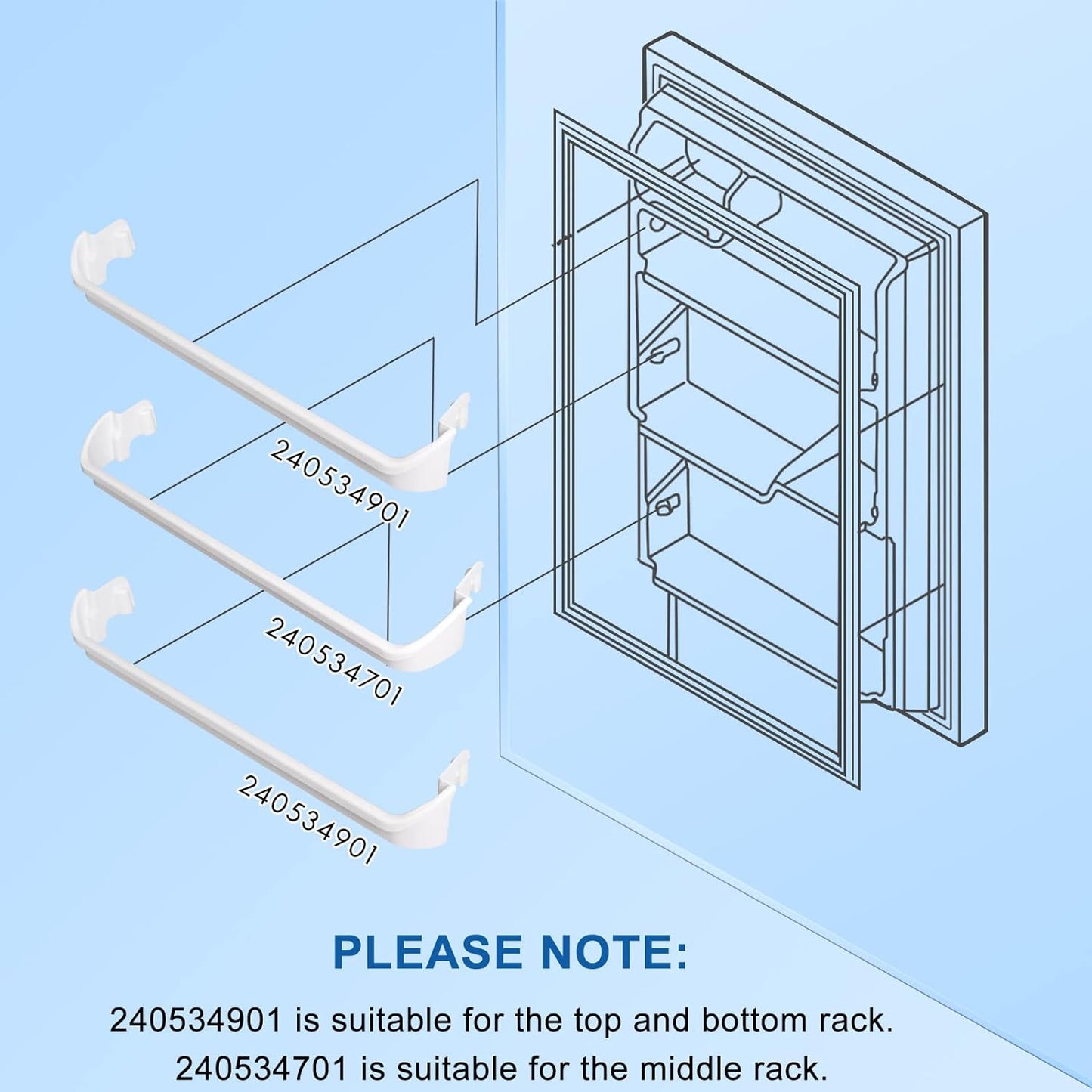 1 x 240534701 & 2 x 240534901 Refrigerator Door Shelf Retainer Bar Compatible with Frigidaire or Kenmore, Door Shelf Rack Bar Rail Replacement Parts AP3214631 PS734936 948952 AP3214630 PS734935