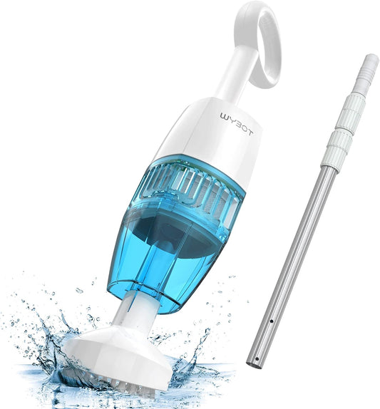 (2023 Upgraded) WYBOT Cordless Pool Vacuum with Telescopic Pole, Handheld Rechargeable Pool Cleaner for Deep Cleaning with 60 Mins Runtime, Powerful Suction, Ideal for Above Ground Pools/Spas/Hot Tubs