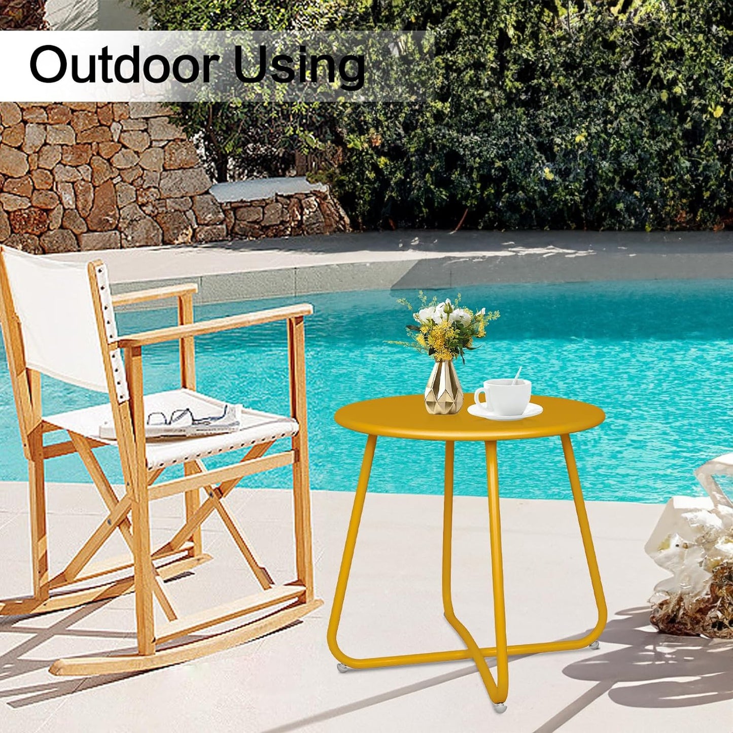 Babion Outdoor Side Tables,Round Weather Resistant Steel Patio Side Table,Small End Table for Patio Yard Porch Balcony Garden,Indoor & Outdoor