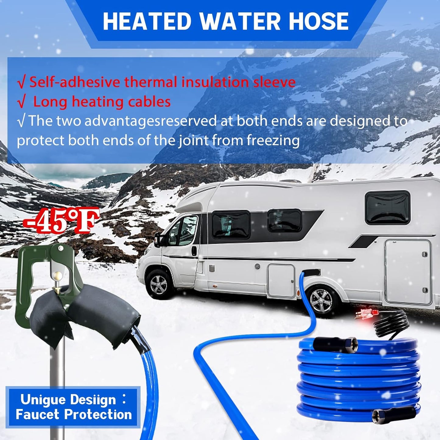 100FT, 50FT Heated Water Hose for RV,-45 ℉ Antifreeze Drinking Garden Water Hose，Rv Accessories, Rv Water Hose，Rv