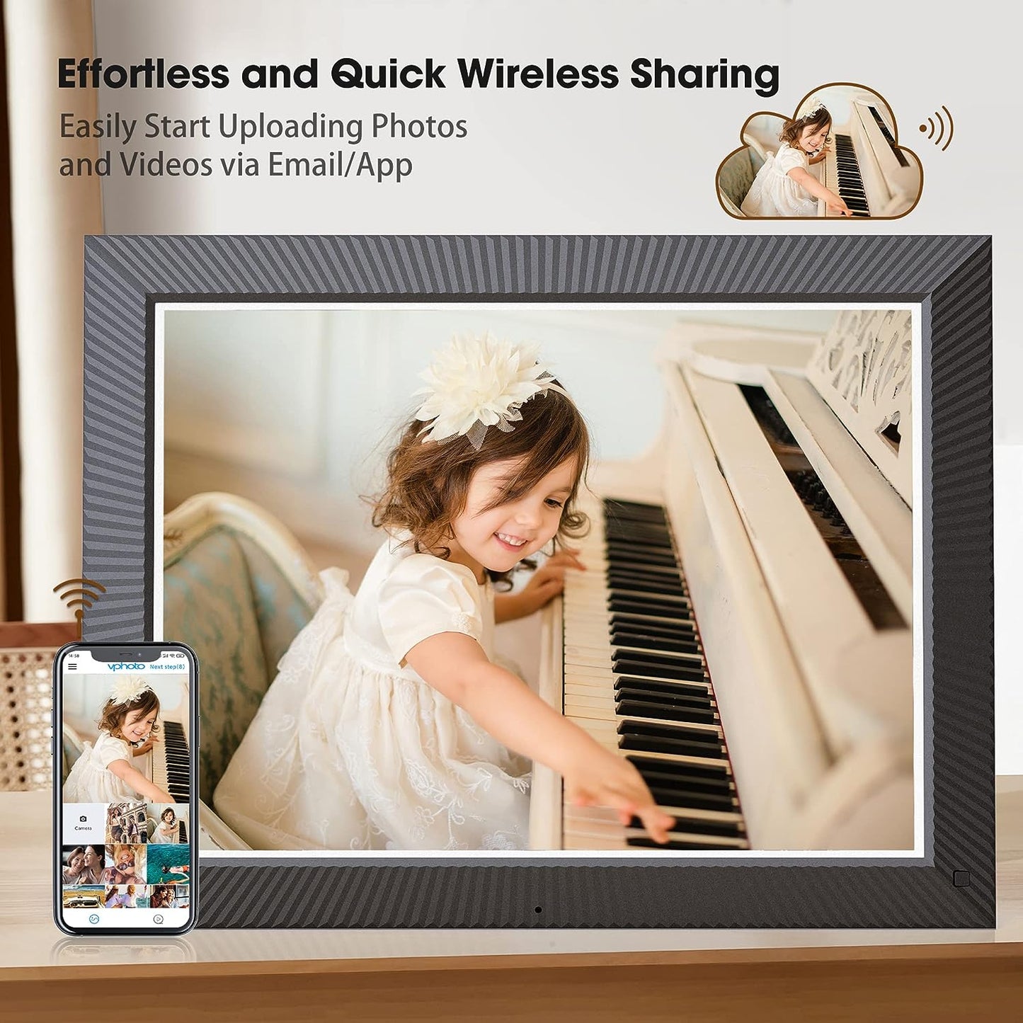 16.2-Inch Large Digital Picture Frame, Nethgrow WiFi Digital Photo Frame Touch Screen with 32GB Storage, Auto-Rotate, Motion Sensor, Share Photos and Videos via App Email, Wall Mountable